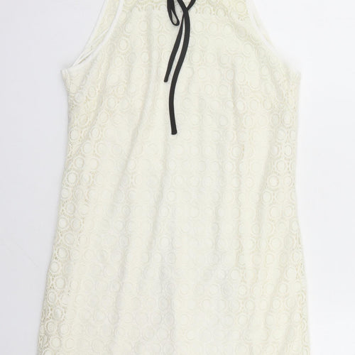 Miss Selfridge Womens Ivory Geometric Polyamide A-Line Size 10 Round Neck Zip