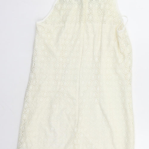 Miss Selfridge Womens Ivory Geometric Polyamide A-Line Size 10 Round Neck Zip