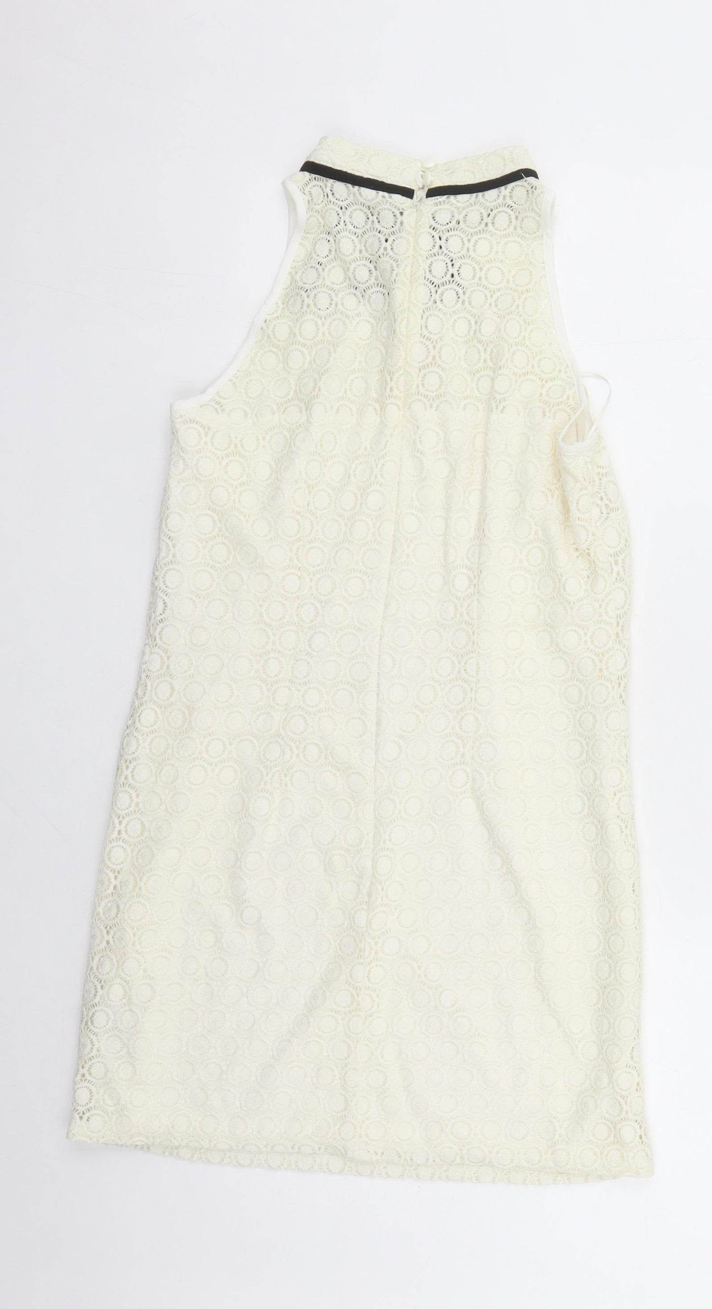 Miss Selfridge Womens Ivory Geometric Polyamide A-Line Size 10 Round Neck Zip