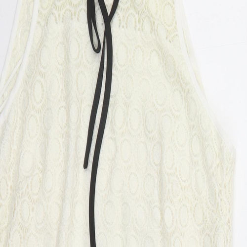 Miss Selfridge Womens Ivory Geometric Polyamide A-Line Size 10 Round Neck Zip