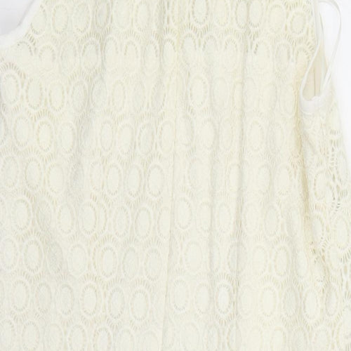 Miss Selfridge Womens Ivory Geometric Polyamide A-Line Size 10 Round Neck Zip