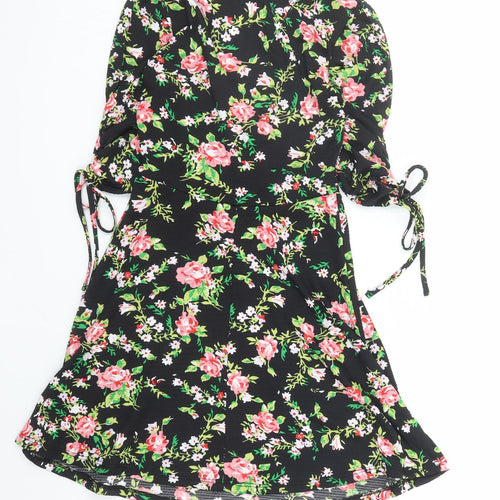 Topshop Womens Black Floral Polyester A-Line Size 8 V-Neck Pullover