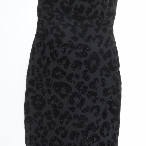 New Look Womens Black Animal Print Polyester Bodycon Size 8 V-Neck Pullover - Leopard Pattern