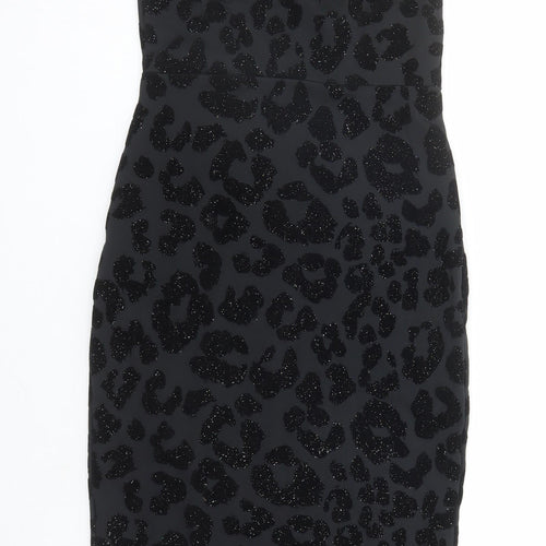 New Look Womens Black Animal Print Polyester Bodycon Size 8 V-Neck Pullover - Leopard Pattern