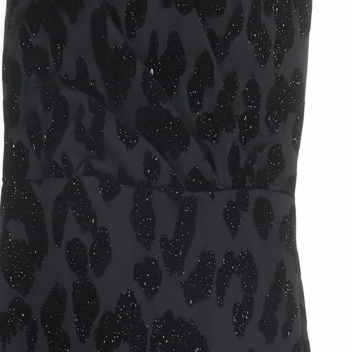 New Look Womens Black Animal Print Polyester Bodycon Size 8 V-Neck Pullover - Leopard Pattern