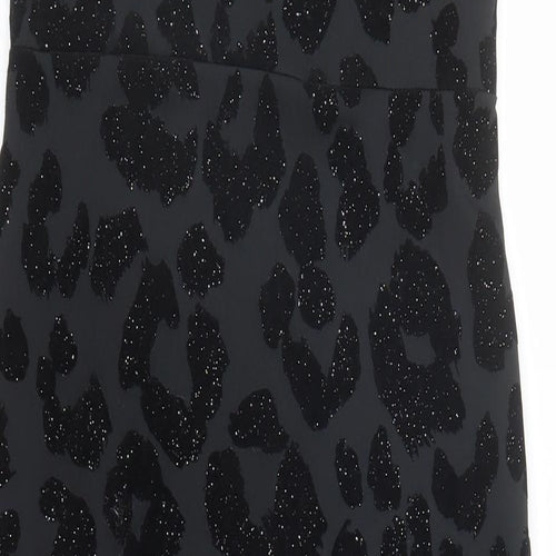 New Look Womens Black Animal Print Polyester Bodycon Size 8 V-Neck Pullover - Leopard Pattern