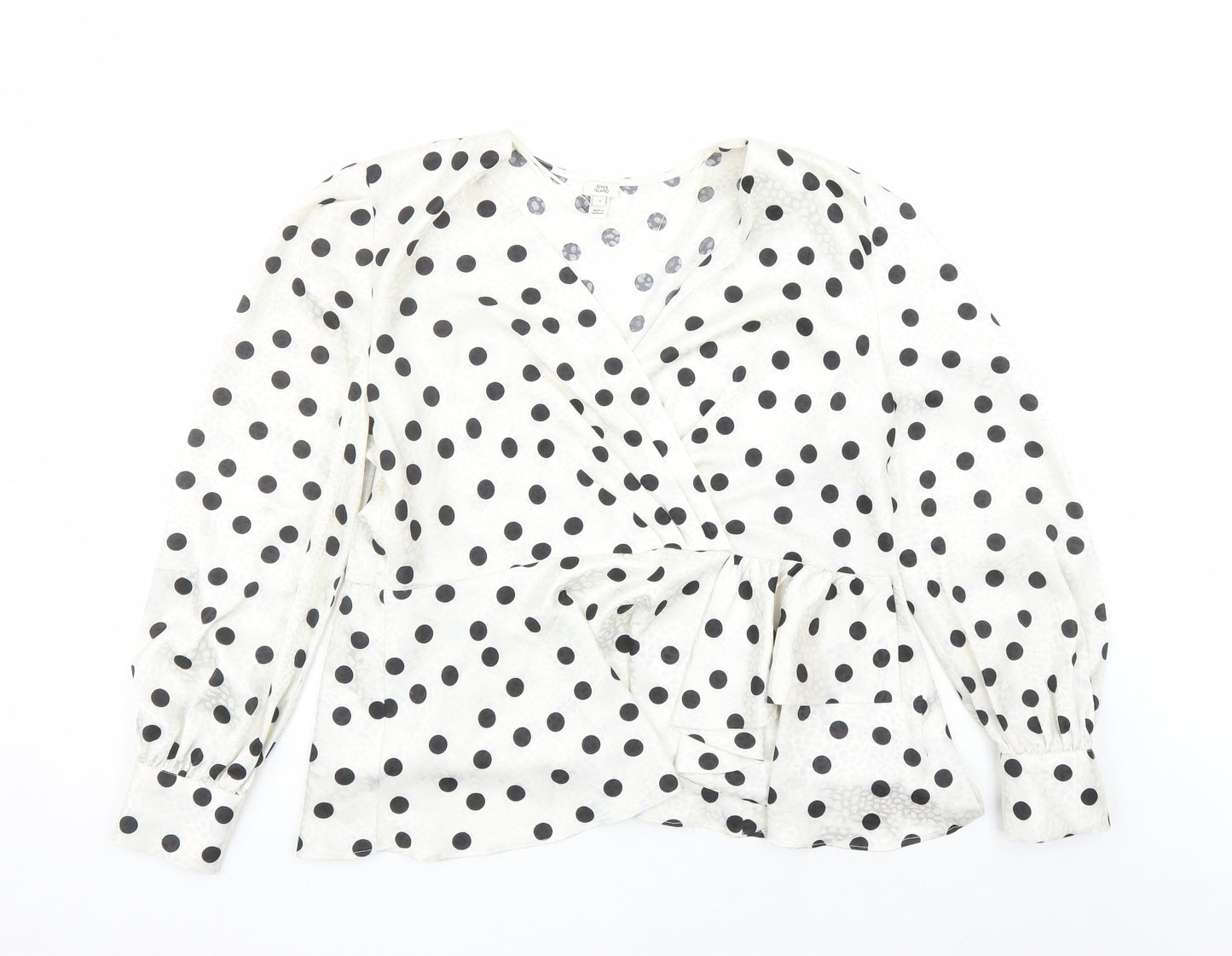 River Island Womens Ivory Polka Dot Polyester Wrap Blouse Size 16 V-Neck