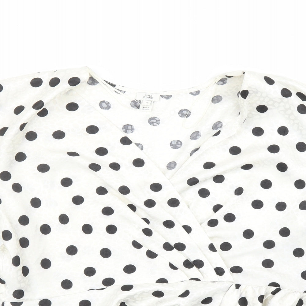 River Island Womens Ivory Polka Dot Polyester Wrap Blouse Size 16 V-Neck