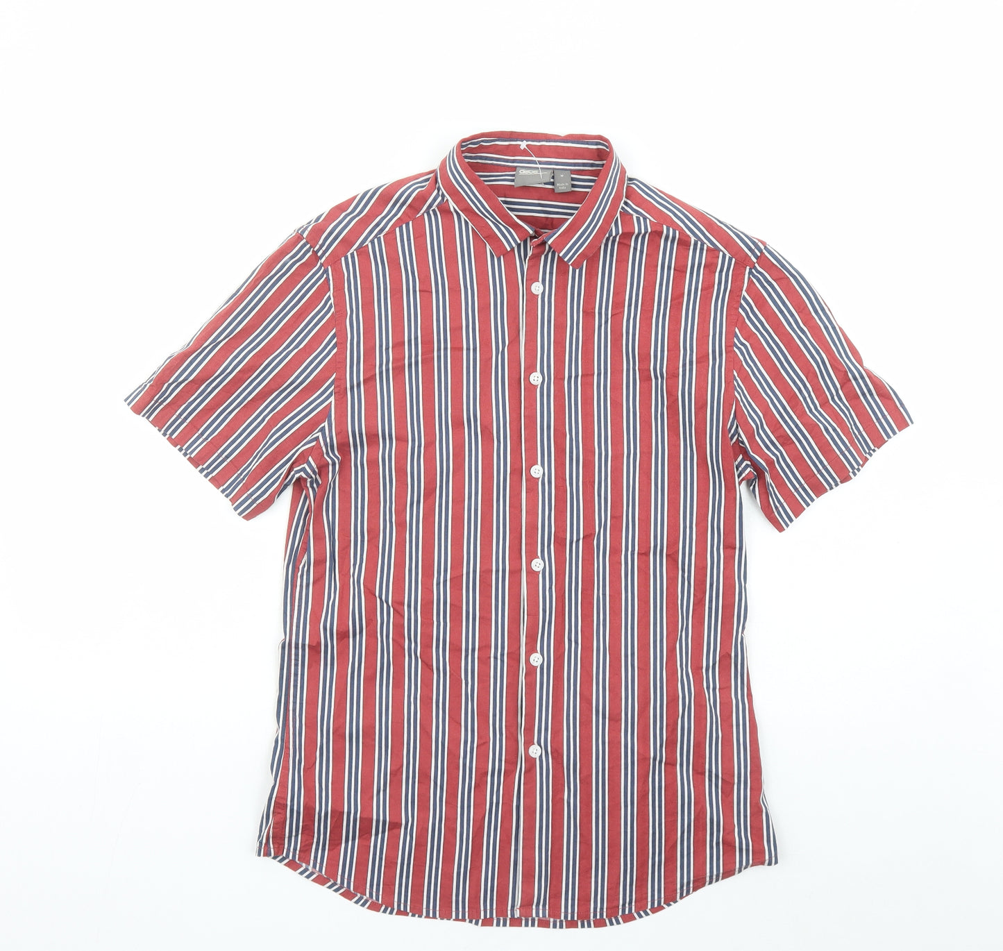 ASOS Mens Red Striped Cotton Button-Up Size M Collared Button