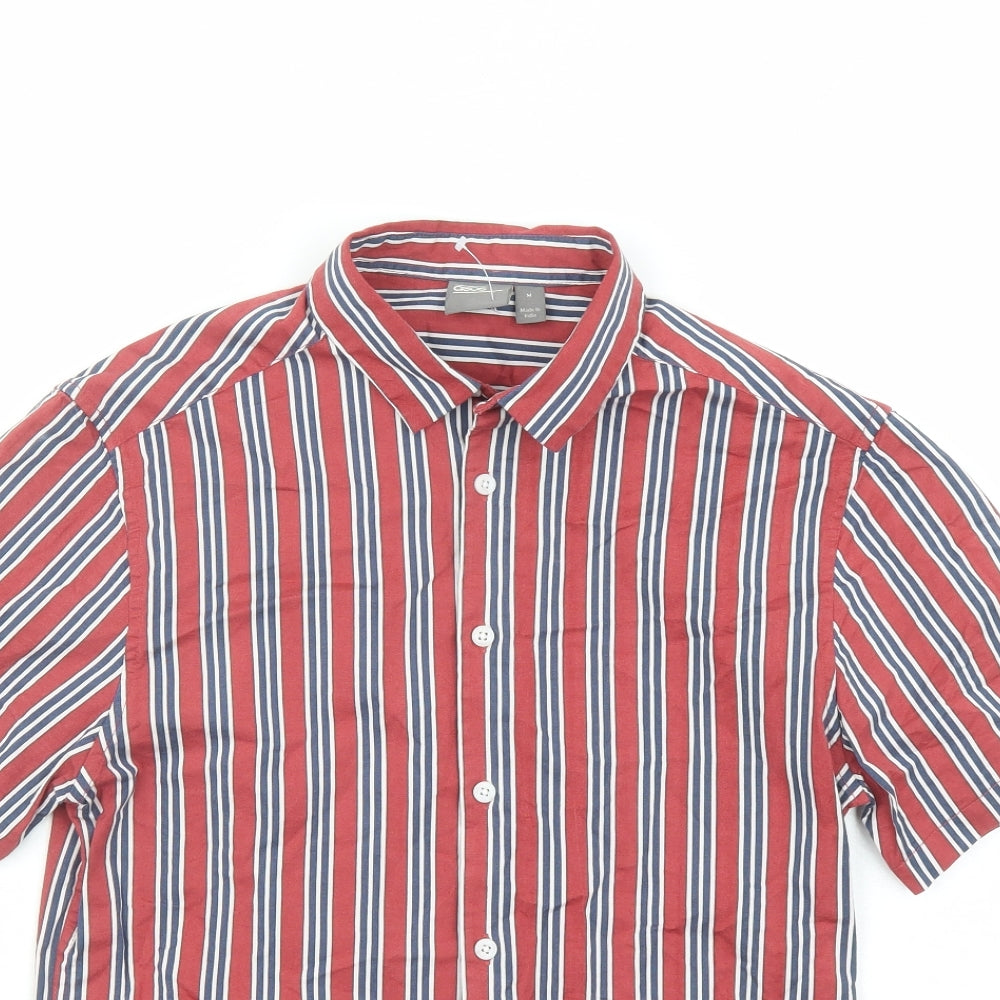 ASOS Mens Red Striped Cotton Button-Up Size M Collared Button
