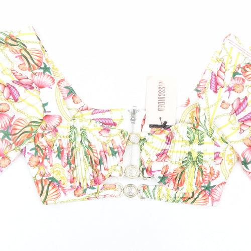 Missguided Womens Multicoloured Geometric Polyester Cropped Blouse Size 8 Round Neck - Seashells