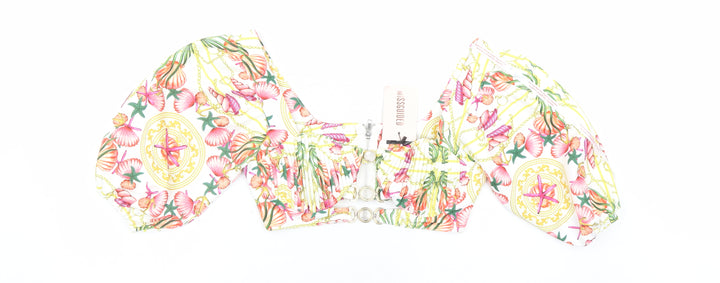 Missguided Womens Multicoloured Geometric Polyester Cropped Blouse Size 8 Round Neck - Seashells