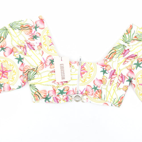 Missguided Womens Multicoloured Geometric Polyester Cropped Blouse Size 8 Round Neck - Seashells