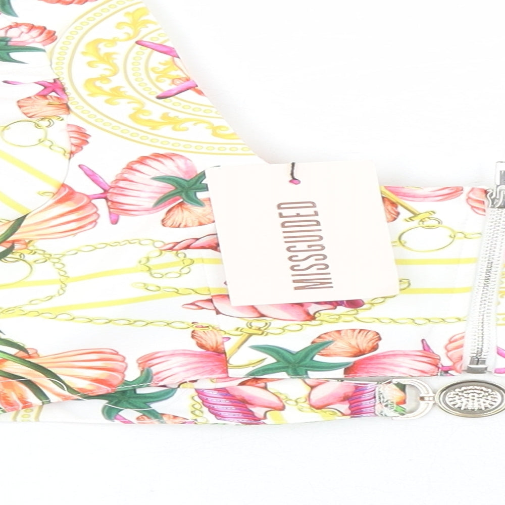 Missguided Womens Multicoloured Geometric Polyester Cropped Blouse Size 8 Round Neck - Seashells