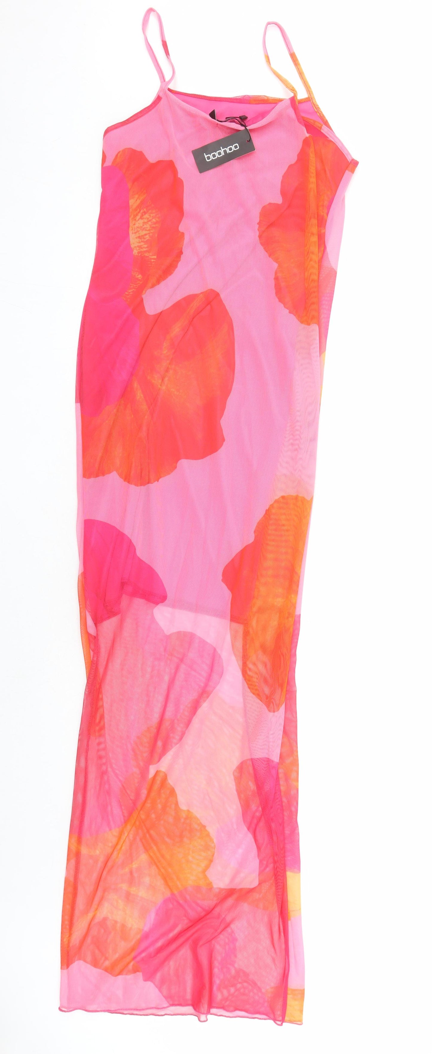 Boohoo Womens Pink Colourblock Polyester Maxi Size 14 Roll Neck Pullover