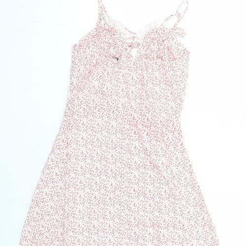 CBR Womens Pink Floral Cotton Mini Size S V-Neck Zip