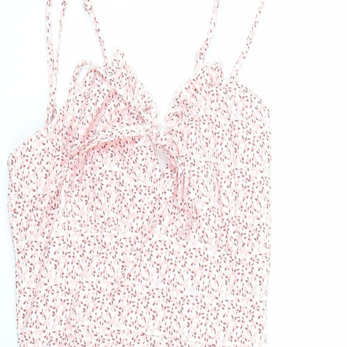 CBR Womens Pink Floral Cotton Mini Size S V-Neck Zip