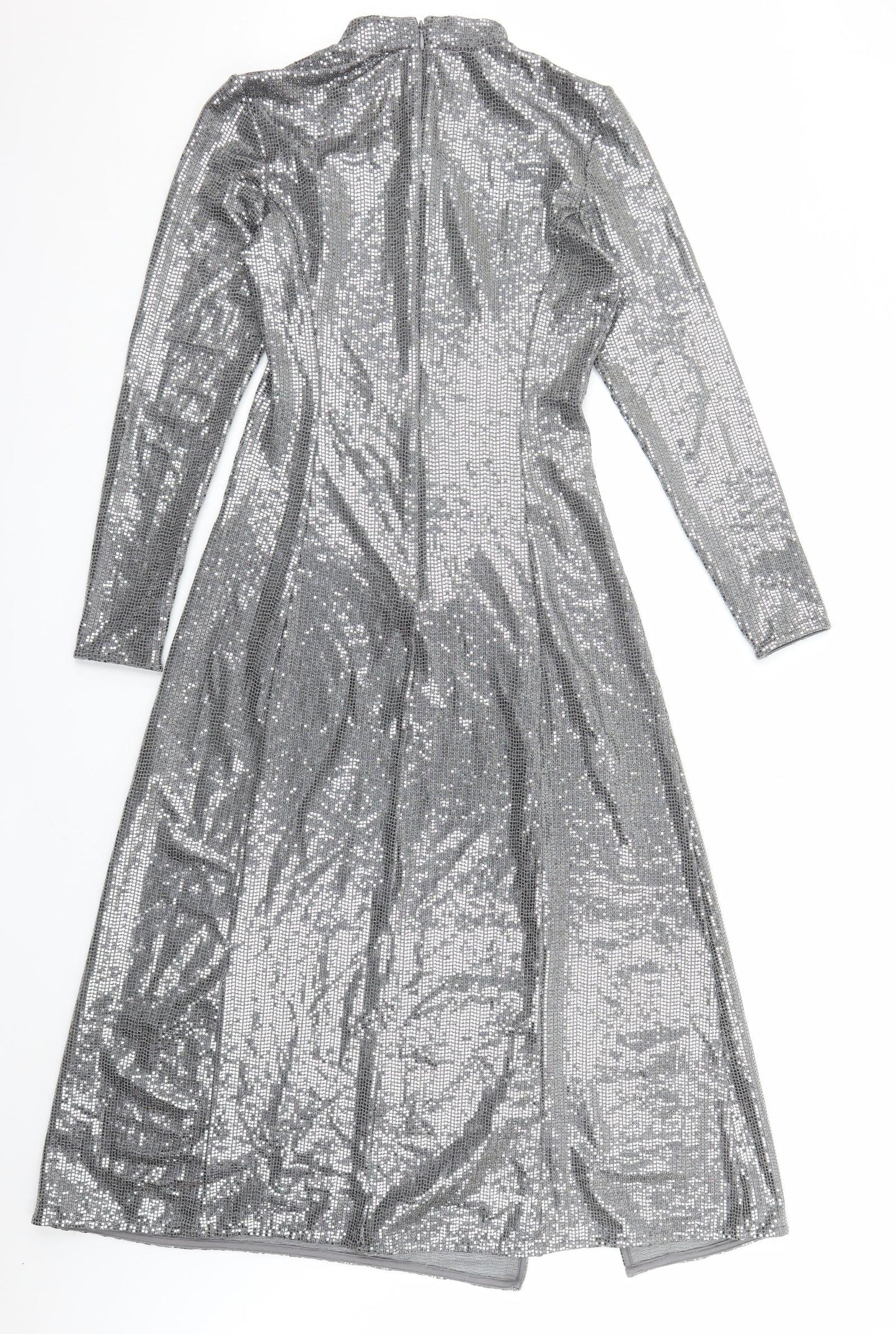 Marks and Spencer Womens Silver Polyamide A-Line Size 6 Mock Neck Zip - Side Split Detail
