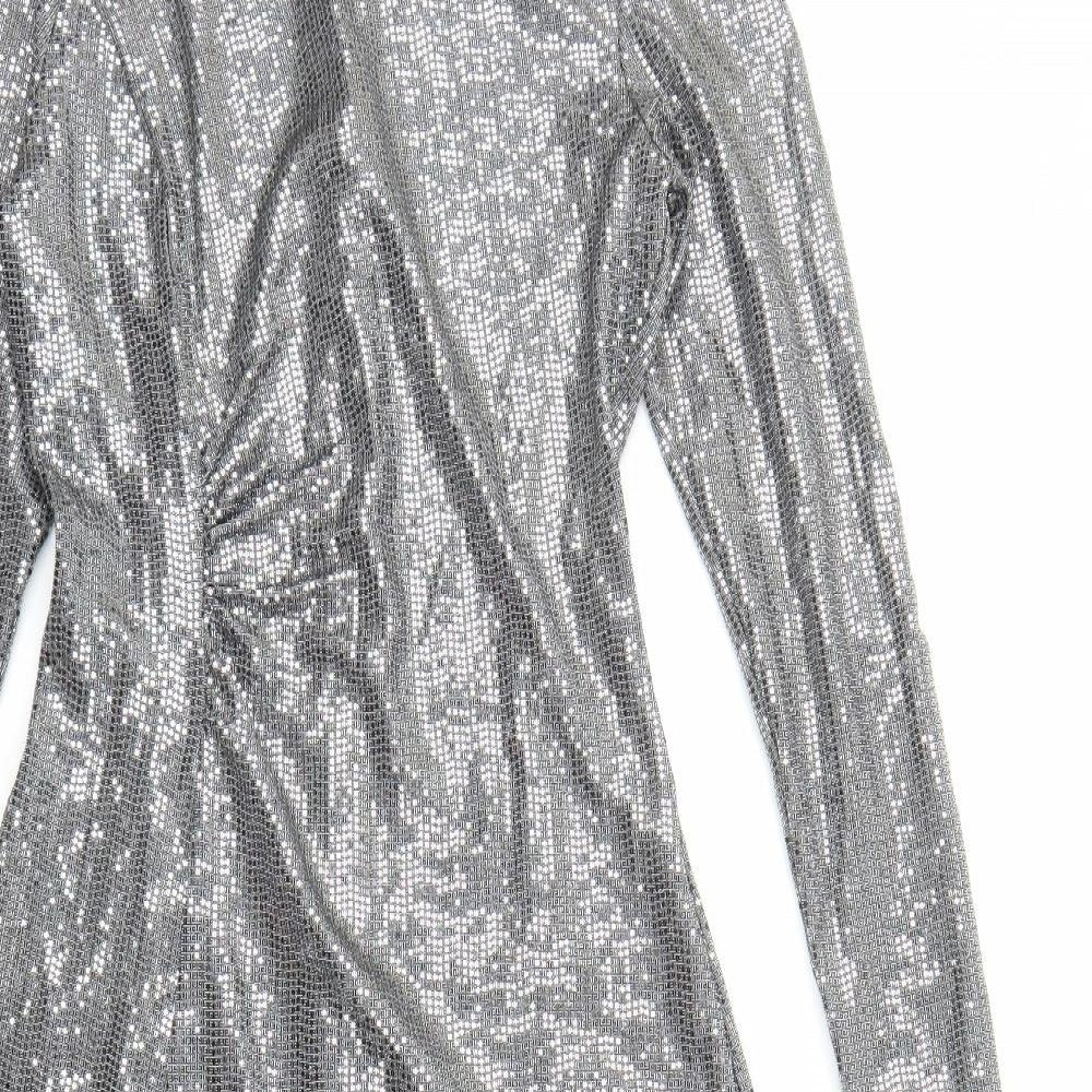 Marks and Spencer Womens Silver Polyamide A-Line Size 6 Mock Neck Zip - Side Split Detail