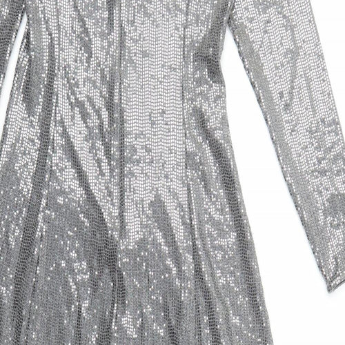 Marks and Spencer Womens Silver Polyamide A-Line Size 6 Mock Neck Zip - Side Split Detail