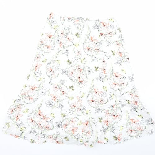 Classic Womens White Floral Polyester Swing Skirt Size 32 in Zip