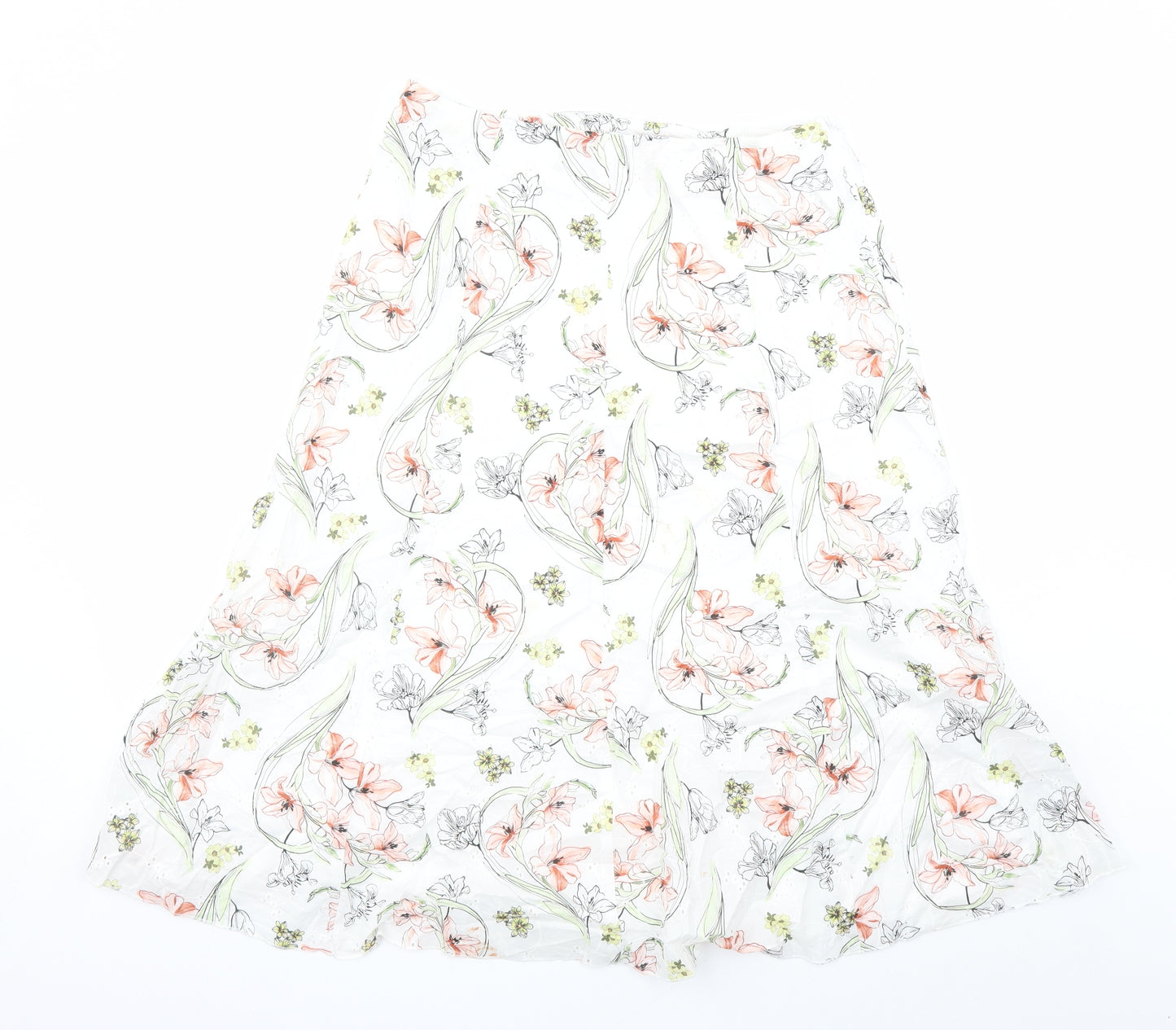 Classic Womens White Floral Polyester Swing Skirt Size 32 in Zip