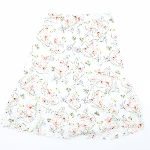 Classic Womens White Floral Polyester Swing Skirt Size 32 in Zip