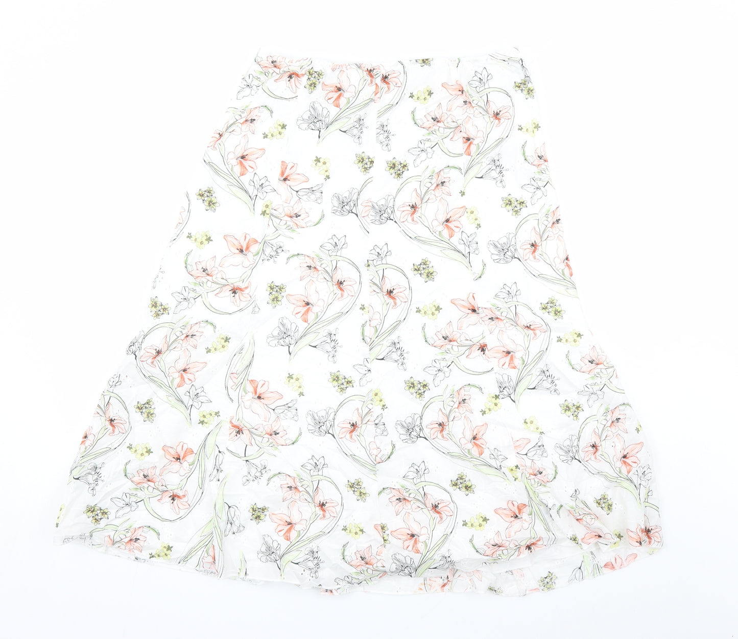 Classic Womens White Floral Polyester Swing Skirt Size 32 in Zip