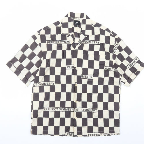 H&M Mens Brown Check Cotton Button-Up Size S Collared Button - Oversized