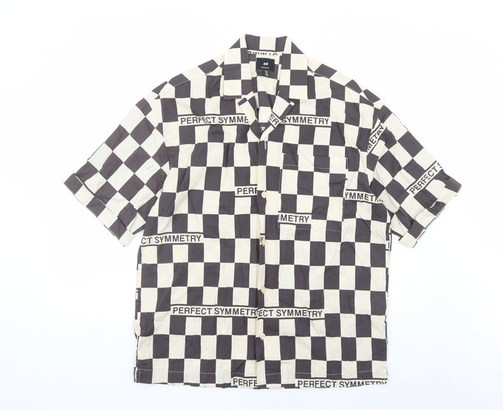 H&M Mens Brown Check Cotton Button-Up Size S Collared Button - Oversized
