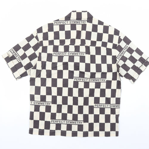 H&M Mens Brown Check Cotton Button-Up Size S Collared Button - Oversized