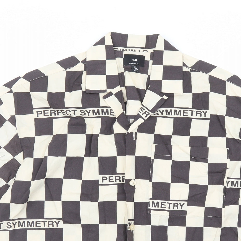 H&M Mens Brown Check Cotton Button-Up Size S Collared Button - Oversized