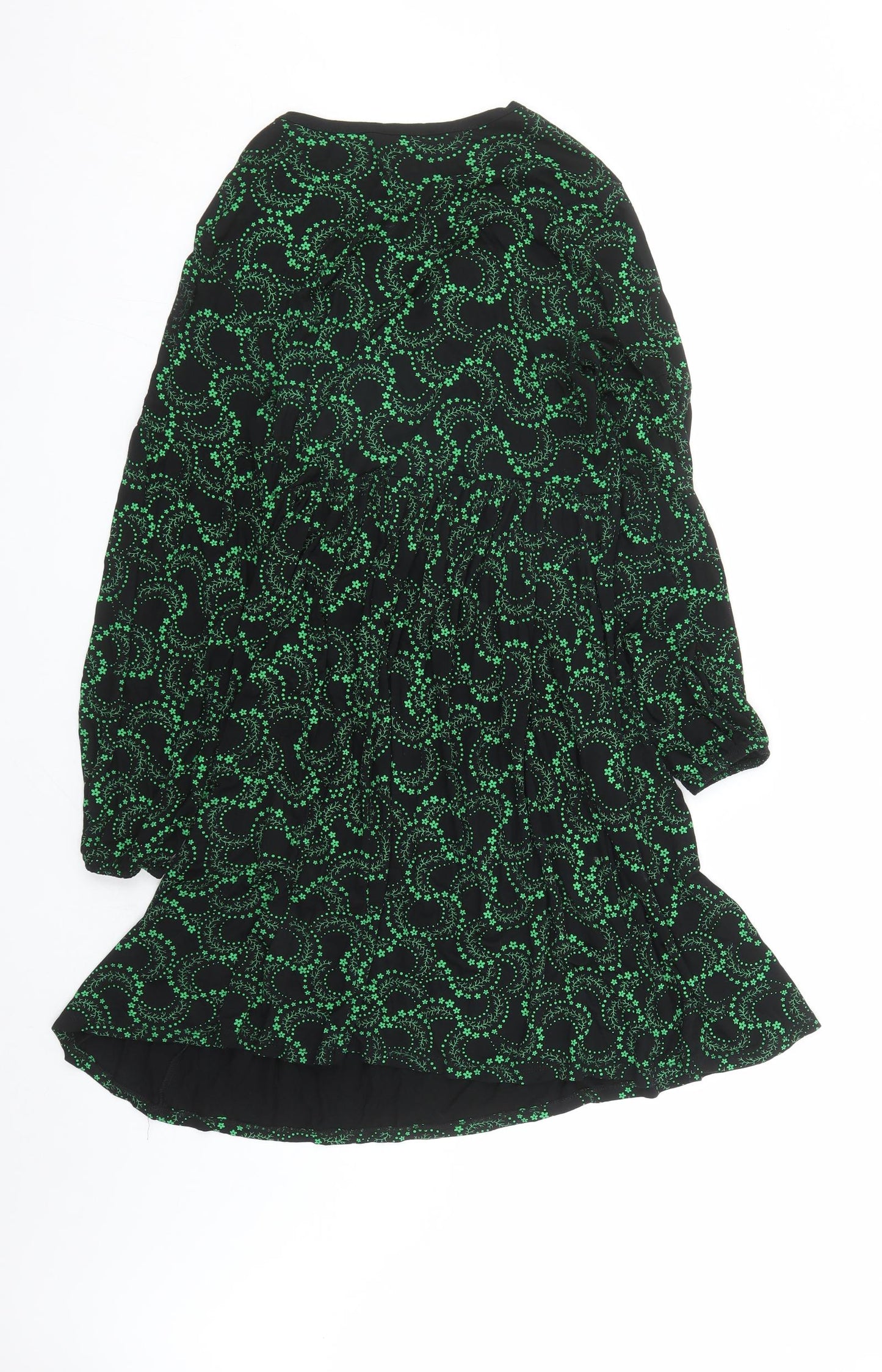 Roman Womens Black Floral Viscose Trapeze & Swing Size 12 V-Neck Pullover