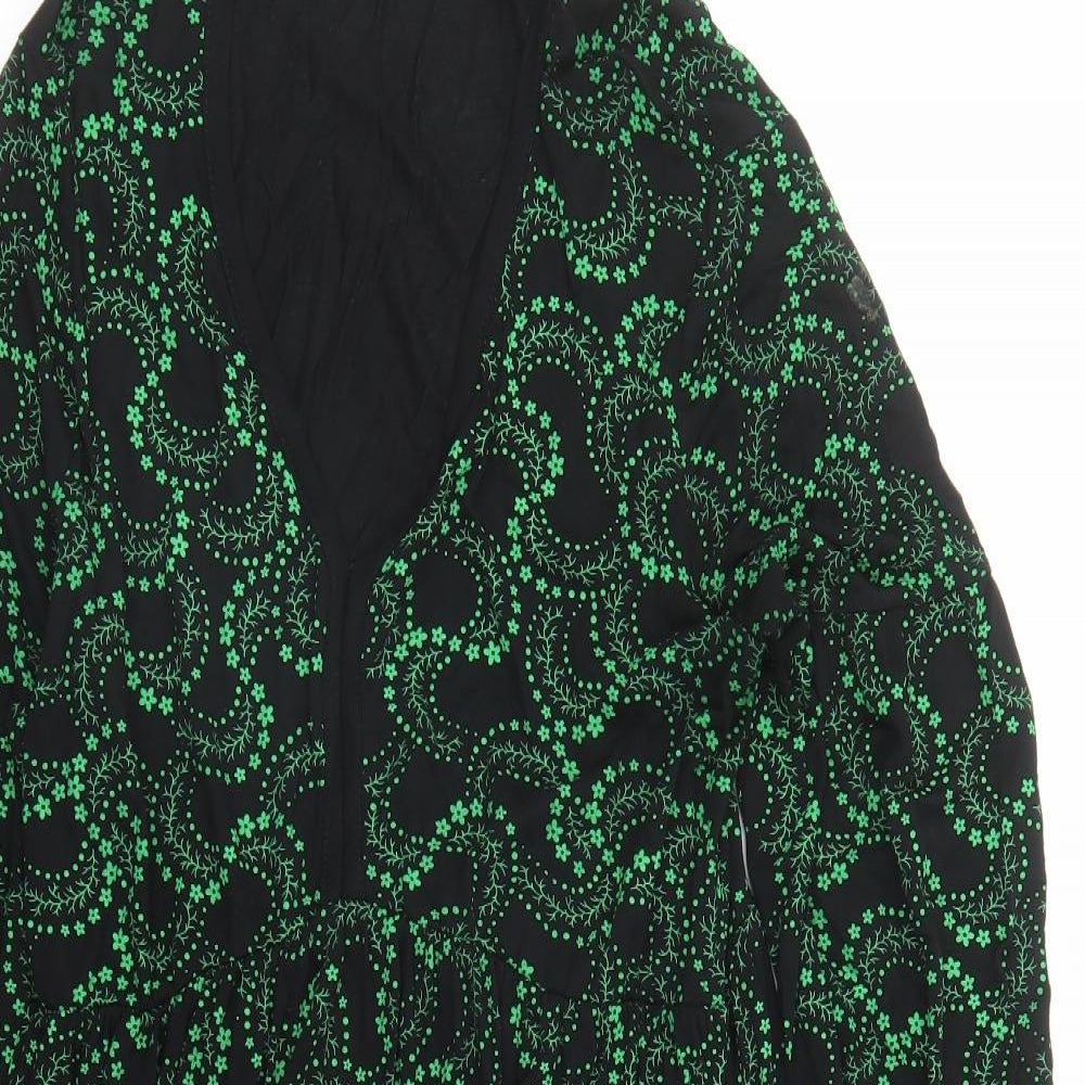 Roman Womens Black Floral Viscose Trapeze & Swing Size 12 V-Neck Pullover