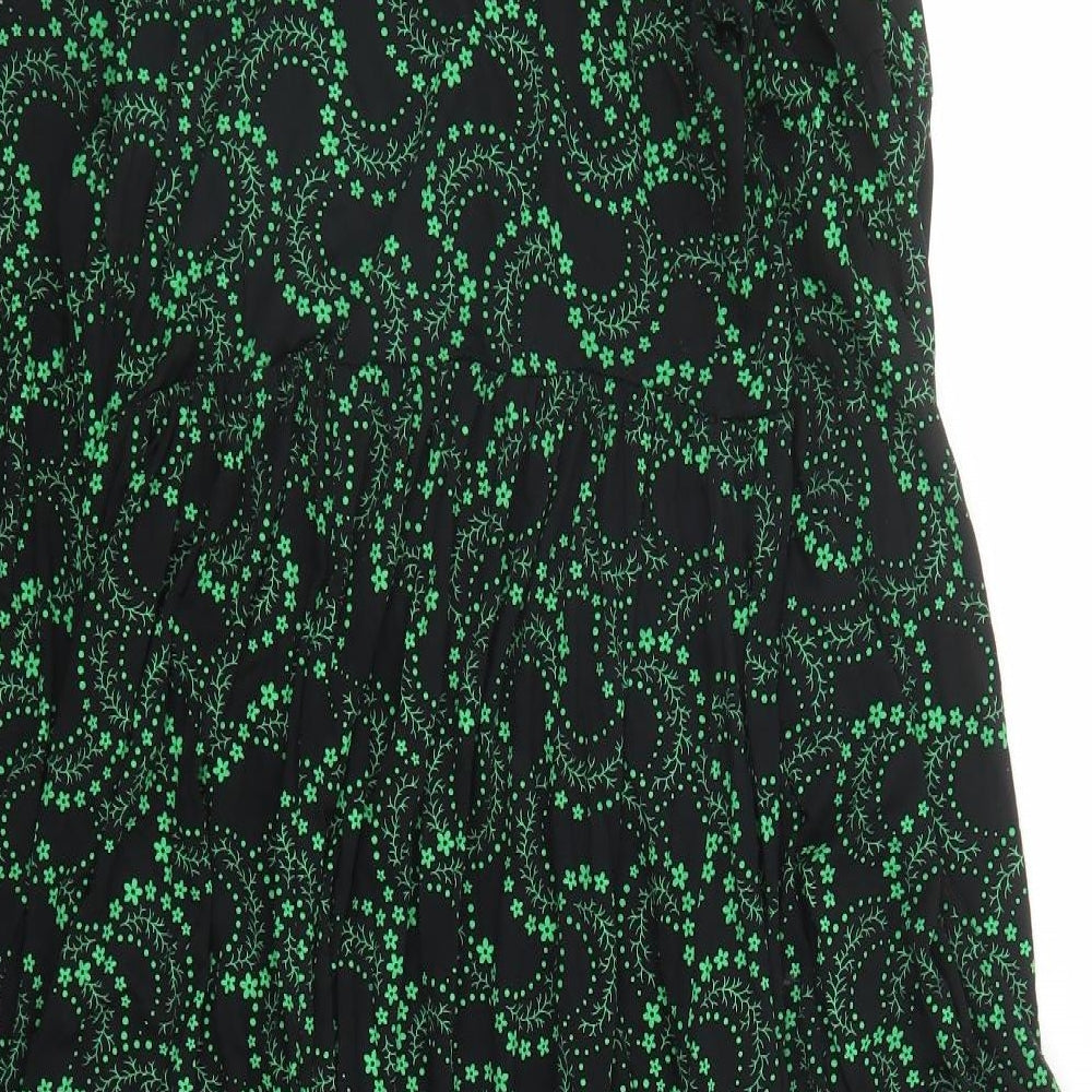 Roman Womens Black Floral Viscose Trapeze & Swing Size 12 V-Neck Pullover