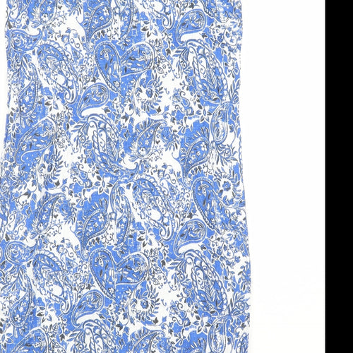 NEXT Womens Blue Paisley Linen A-Line Size 8 V-Neck Pullover