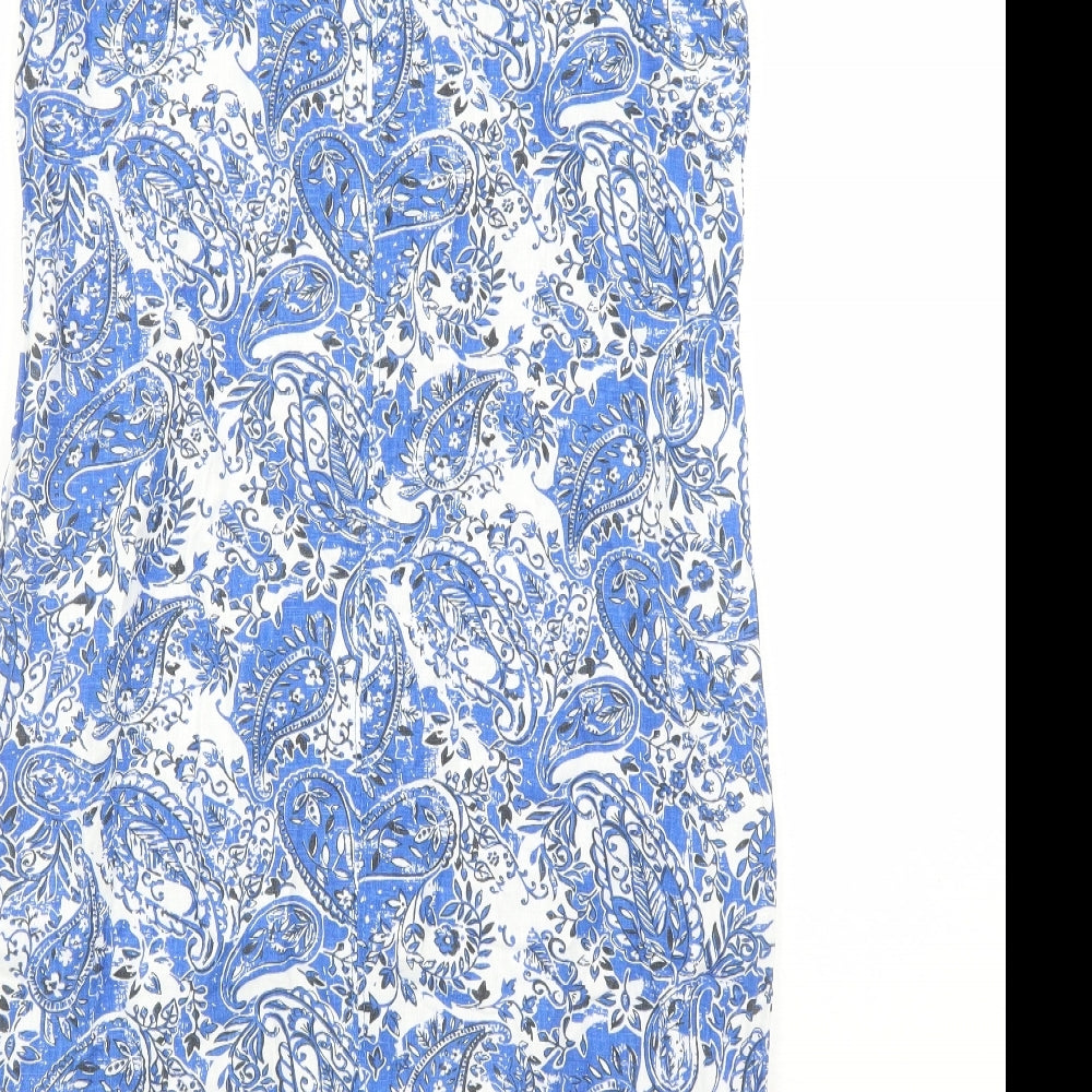 NEXT Womens Blue Paisley Linen A-Line Size 8 V-Neck Pullover