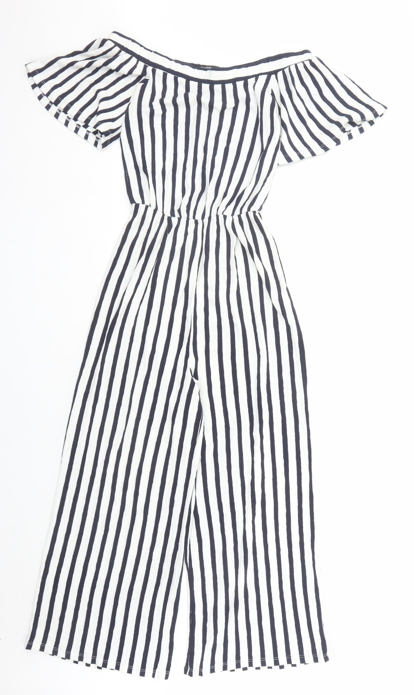 Bershka Womens White Striped Polyester Playsuit One-Piece Size S L22 in Pullover