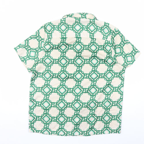 ASOS Mens Green Geometric Polyester Button-Up Size S Collared Button