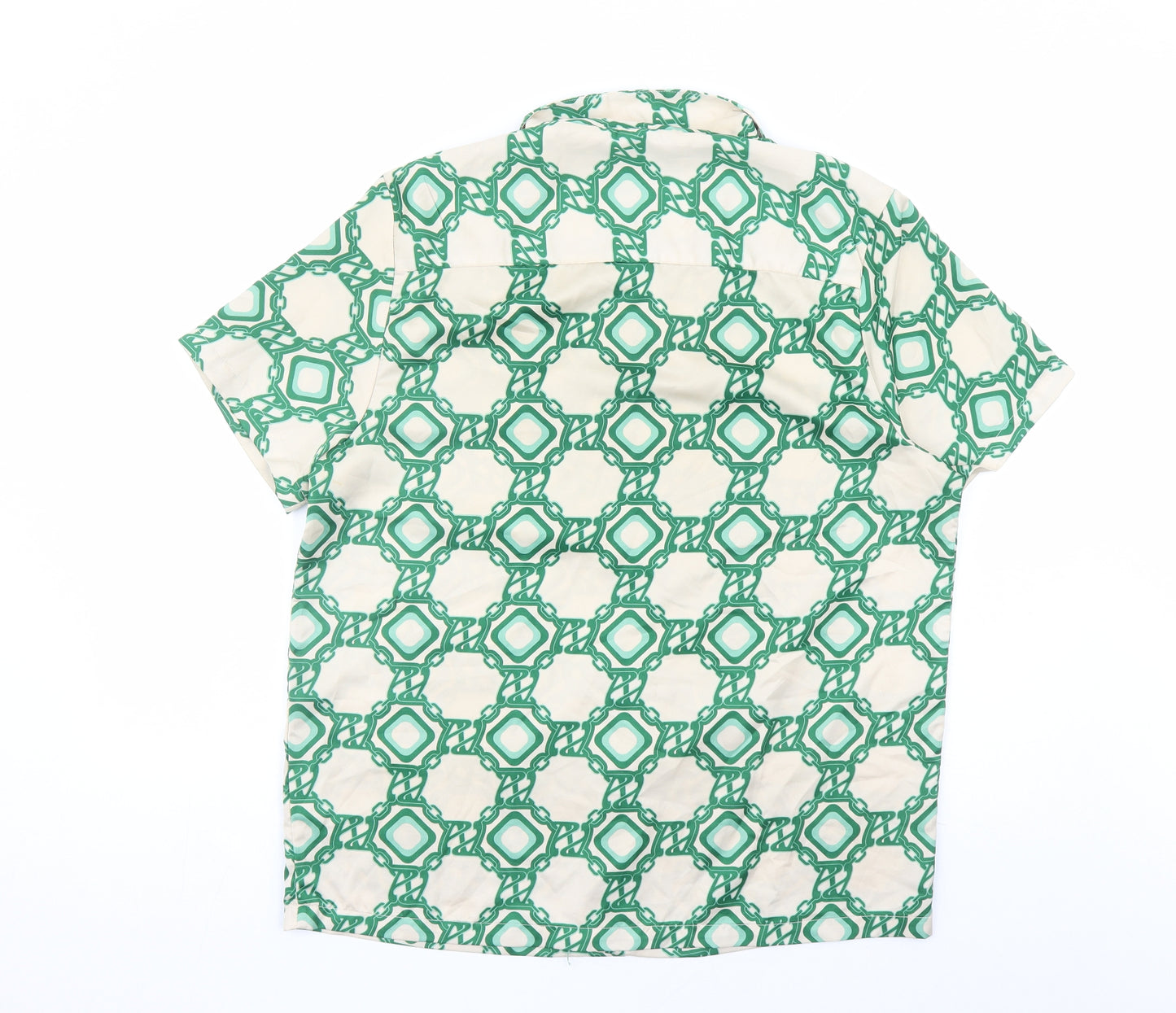ASOS Mens Green Geometric Polyester Button-Up Size S Collared Button