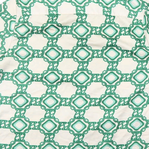 ASOS Mens Green Geometric Polyester Button-Up Size S Collared Button