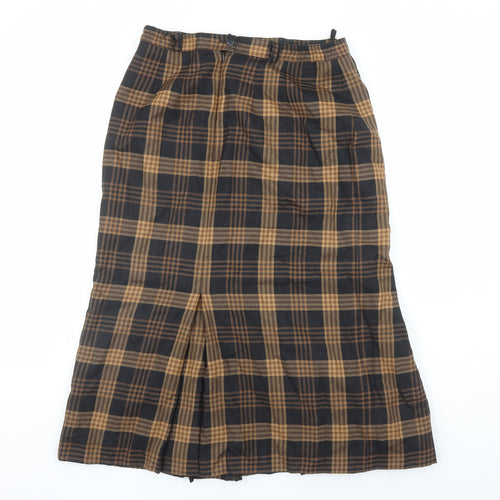 Dorene Womens Brown Plaid Cotton A-Line Skirt Size 12 Zip - Elasticated Waist