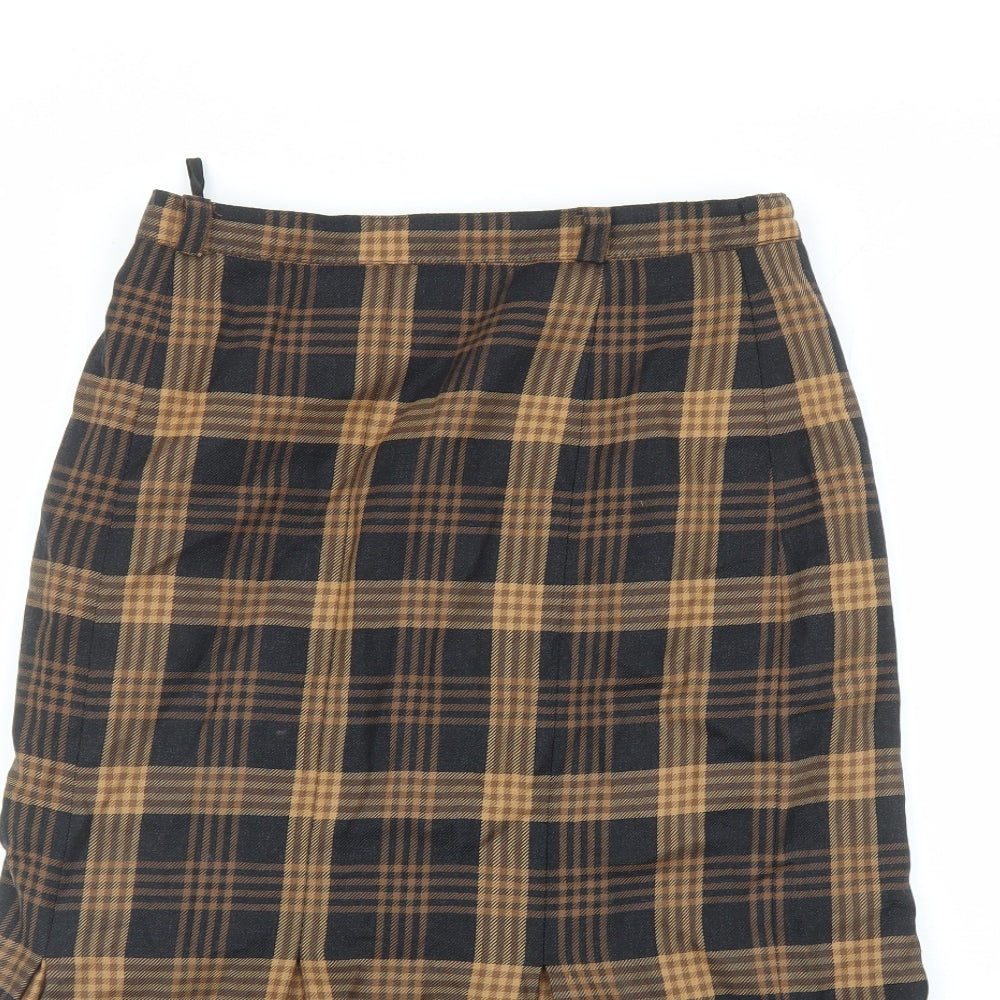 Dorene Womens Brown Plaid Cotton A-Line Skirt Size 12 Zip - Elasticated Waist
