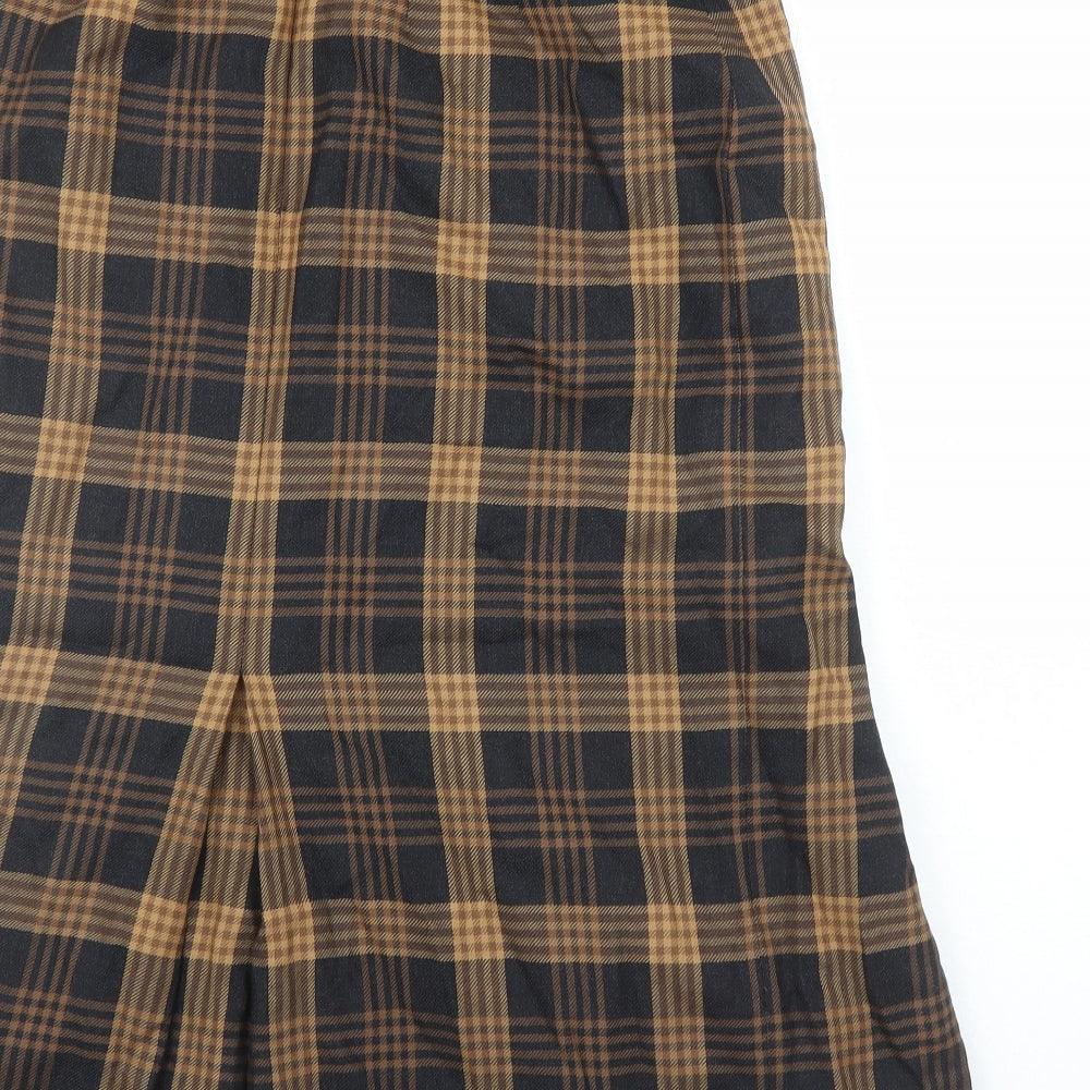 Dorene Womens Brown Plaid Cotton A-Line Skirt Size 12 Zip - Elasticated Waist