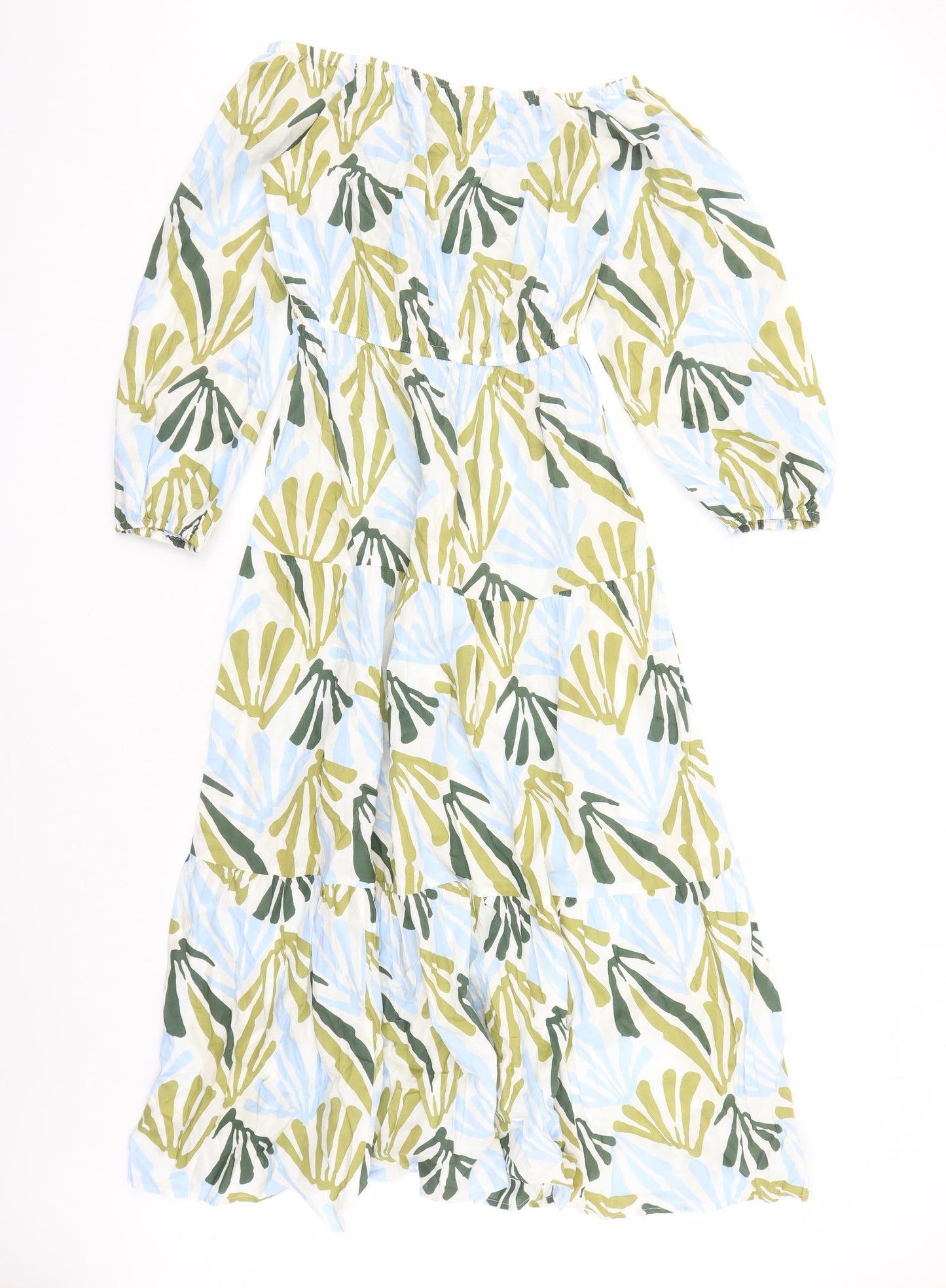 Marks and Spencer Womens Multicoloured Geometric Cotton A-Line Size 10 Boat Neck Pullover