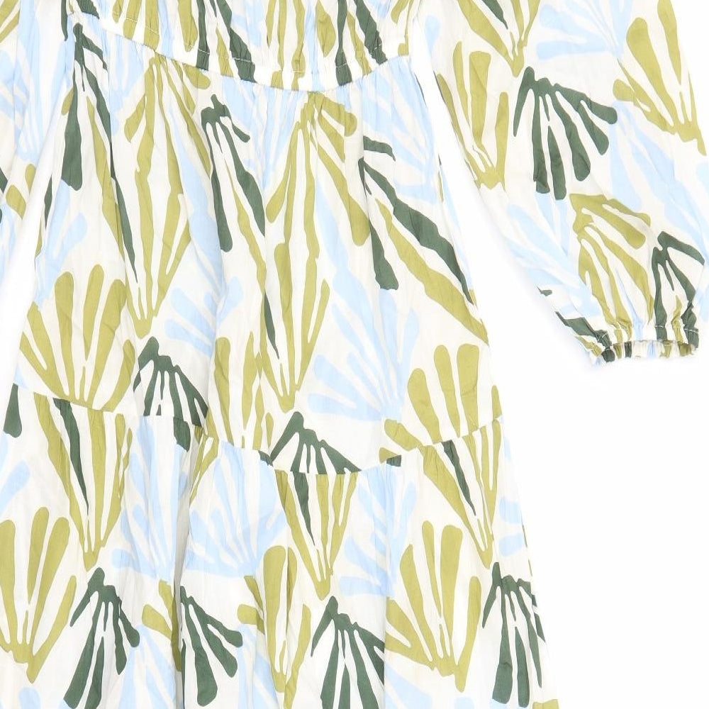 Marks and Spencer Womens Multicoloured Geometric Cotton A-Line Size 10 Boat Neck Pullover