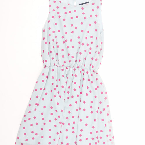 Closet Womens Blue Polka Dot Polyester Fit & Flare Size 8 Boat Neck Button