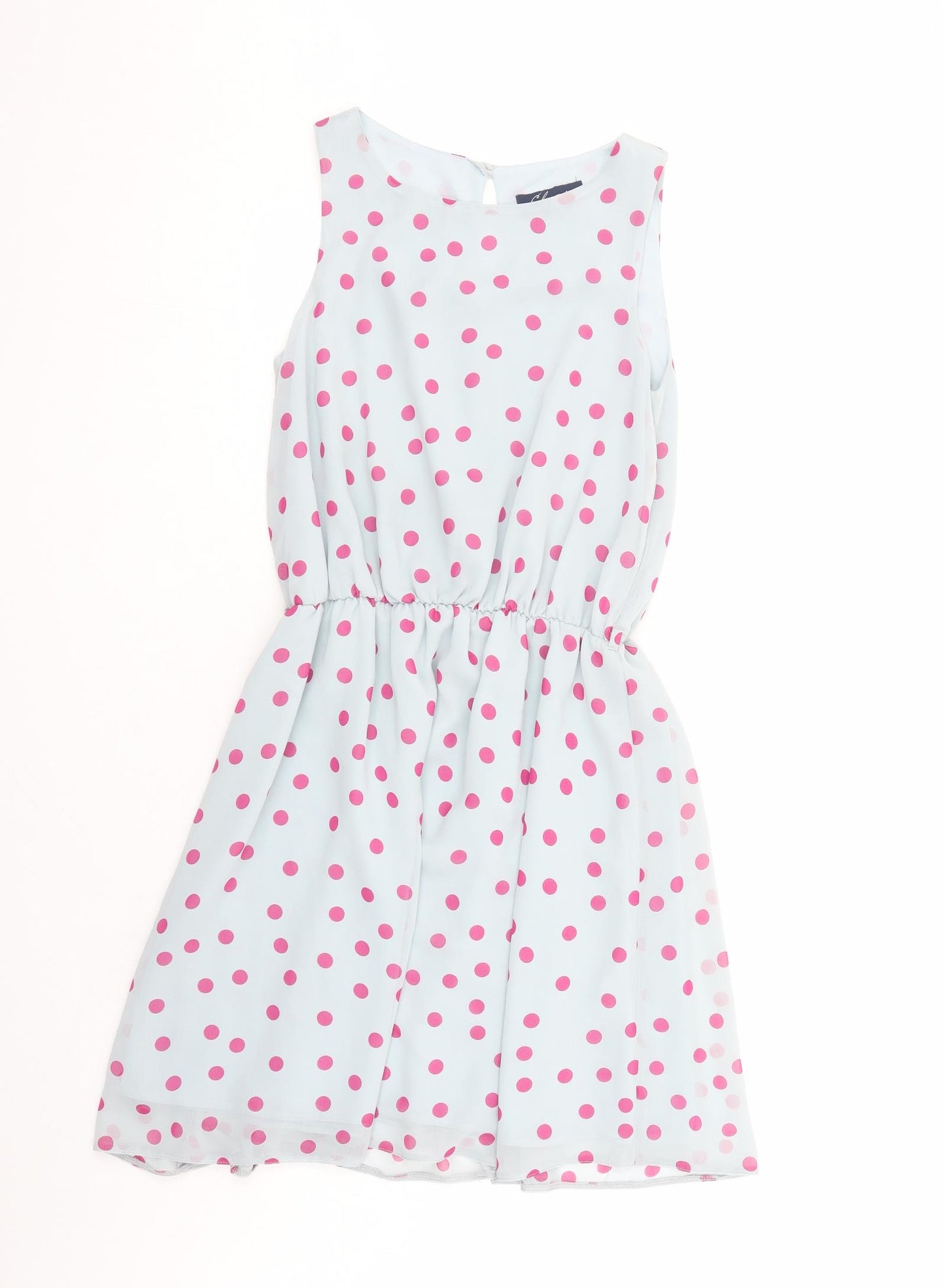 Closet Womens Blue Polka Dot Polyester Fit & Flare Size 8 Boat Neck Button