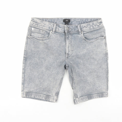 River Island Mens Grey Cotton Biker Shorts Size 30 in L9 in Regular Zip
