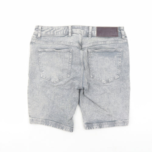 River Island Mens Grey Cotton Biker Shorts Size 30 in L9 in Regular Zip